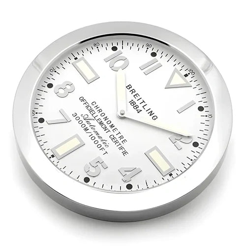 Breitling Style Silver And White Wall Clock