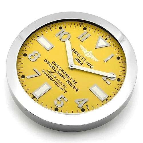 Breitling Style Sliver & Yellow Wall Clock