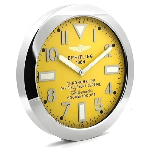 Breitling Style Sliver & Yellow Wall Clock