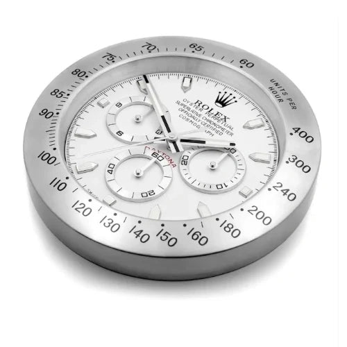 White & Silver Daytona Wall Clock – Swiss-Inspired Design