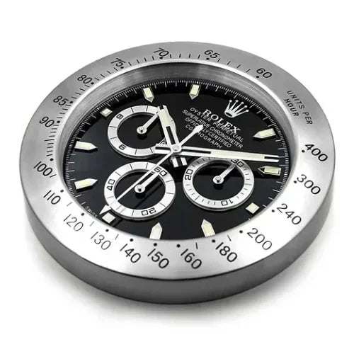 Black & Silver Daytona Wall Clock – Swiss-Inspired Design