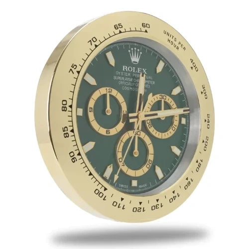 Gold & Green Daytona Wall Clock – Swiss-Inspired Design