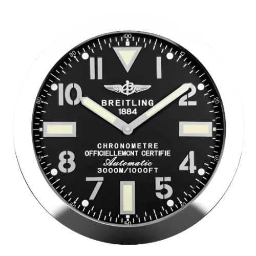 Breitling Style Sliver & Black Wall Clock