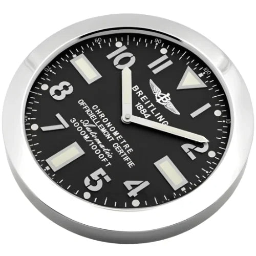 Breitling Style Sliver & Black Wall Clock