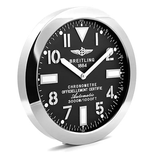 Breitling Style Sliver & Black Wall Clock