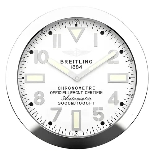 Breitling Style Silver And White Wall Clock