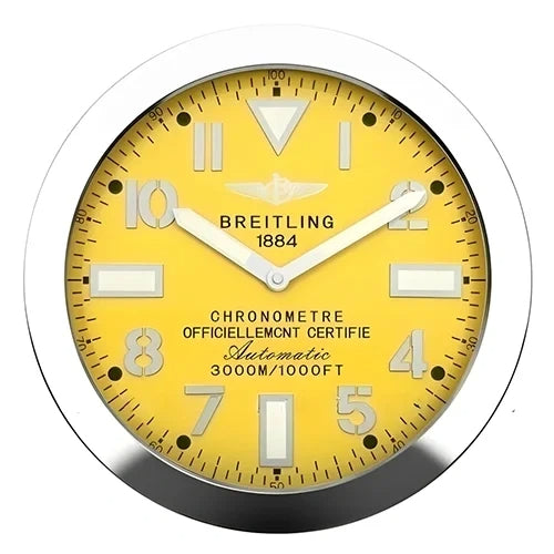 Breitling Style Sliver & Yellow Wall Clock