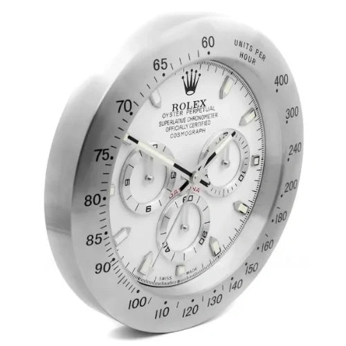 White & Silver Daytona Wall Clock – Swiss-Inspired Design
