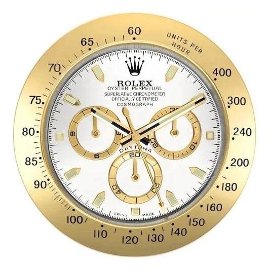 Gold & White Daytona Wall Clock – Swiss-Inspired Design